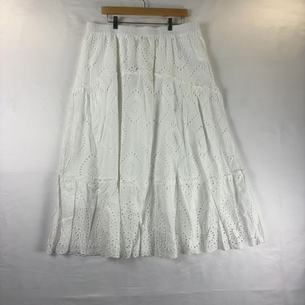 White Eyelet Maxi Skirt - Classic Women's Maxi - Picture 4 of 5
